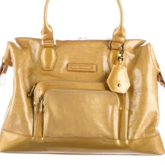 𝅺LONGCHAMP TRAVEL weekender gold/yellow patent leather satchel gold hardware. - Picture 17 of 17